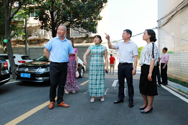 傅军副市长听取市四中校长王爱民（穿绿色长裙者）介绍情况，右一为市教育局陈利文局长_副本.jpg